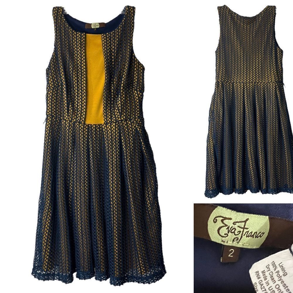Eva Franco Wanderlust Regina Dress size 2 blue yellow colorblock A-line. -10‎